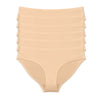 Six Parfait Lingerie seamless hipster panties in nude shades, laid flat showing soft, stretchy fabric and smooth fit.