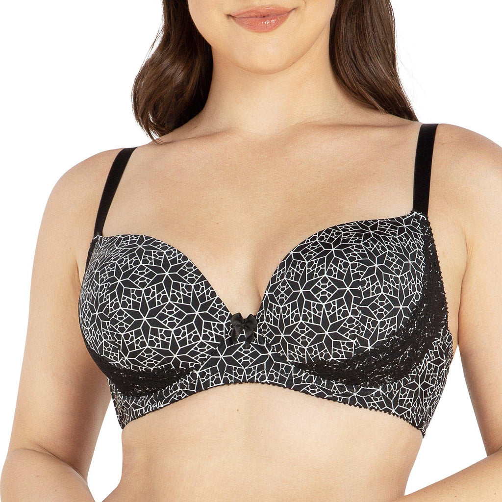Parfait Lingerie Casey full bust padded plunge T-shirt bra in mosaic black with molded cups, underwire, and smooth fit.