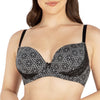 Parfait Lingerie Casey full bust padded plunge T-shirt bra in mosaic black with molded cups, underwire, and smooth fit.