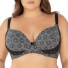 Parfait Lingerie Casey full bust padded plunge T-shirt bra in black mosaic, showing molded cups and smooth fit.