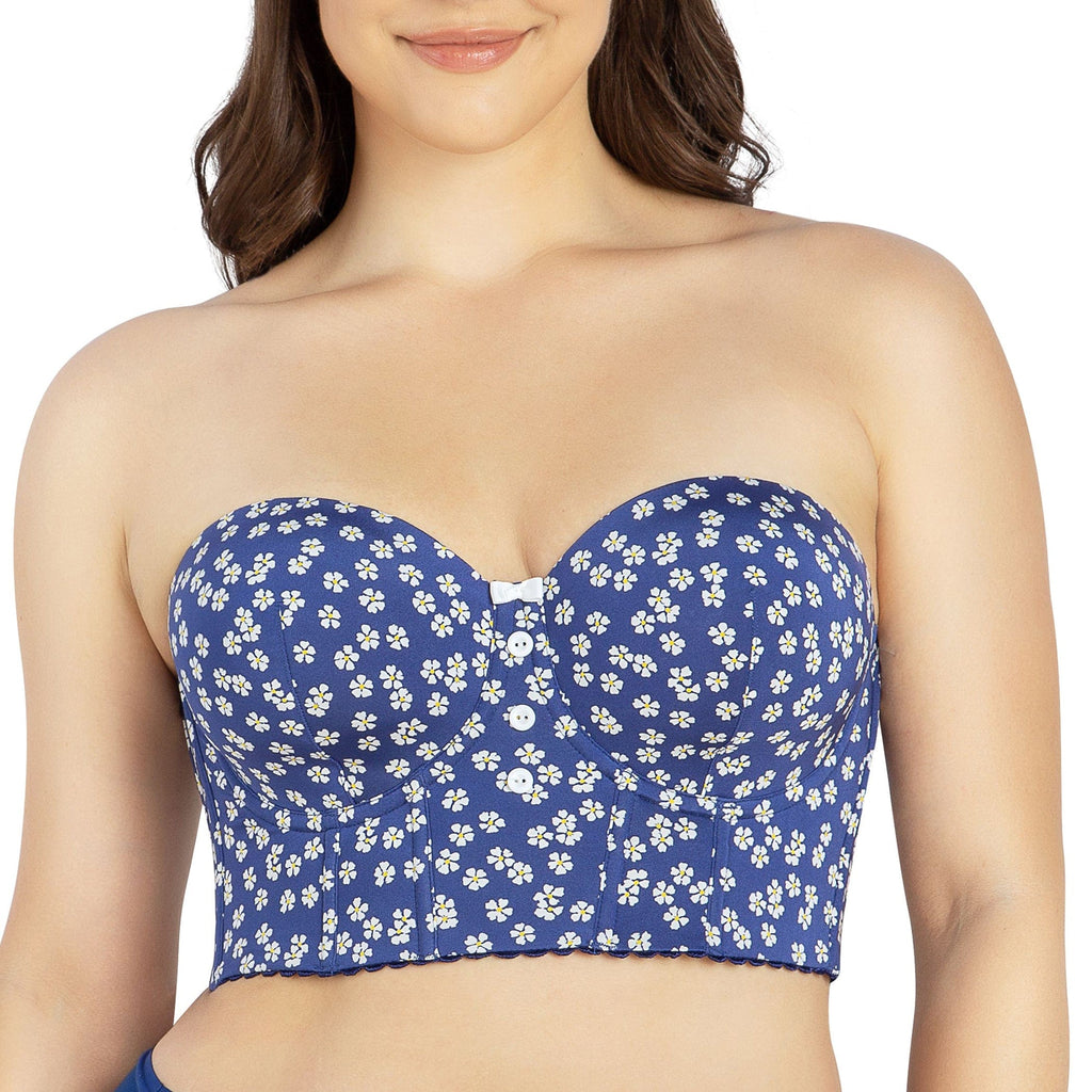 Parfait Lingerie PARFAIT Dolly P50119 Women's Longline Strapless Bustier - Blue Daisy