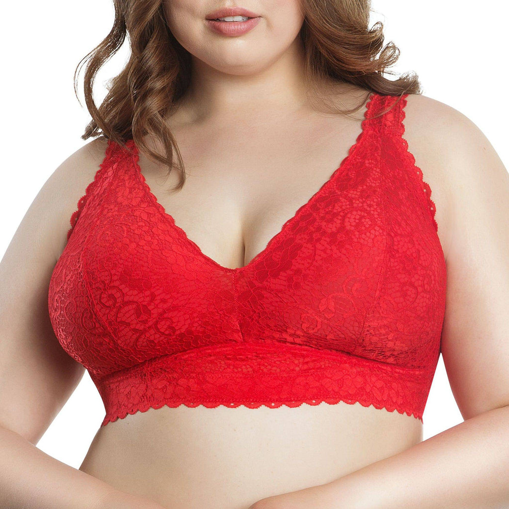 Racing red Adriana wire-free full bust supportive bralette by Parfait Lingerie with lace details and adjustable straps.