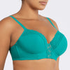 Parfait Lingerie PARFAIT Brigitte S8201 Demi Cup Underwire Balconette Longline Bikini Top with Embroidery Detail - Dark Mint