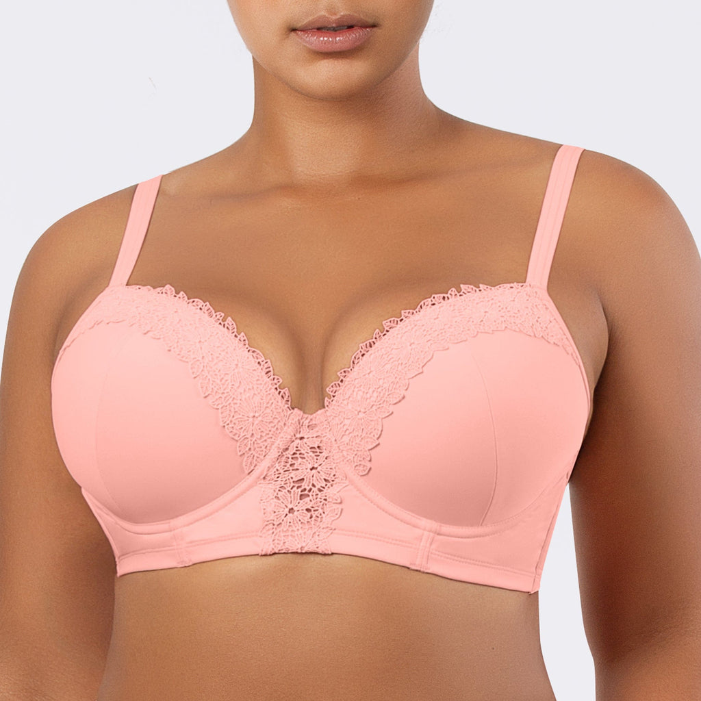 Parfait Lingerie PARFAIT Brigitte S8201 Demi Cup Underwire Balconette Longline Bikini Top with Embroidery Detail - Peach Bud