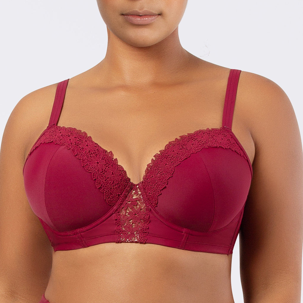 Parfait Lingerie PARFAIT Brigitte S8201 Demi Cup Underwire Balconette Longline Bikini Top with Embroidery Detail - Rumba Red