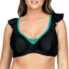 Parfait Lingerie PARFAIT Farah S8092 Underwire High Apex Bikini Top with Deep V Neck and Ruffle Detail - Black W Emerald