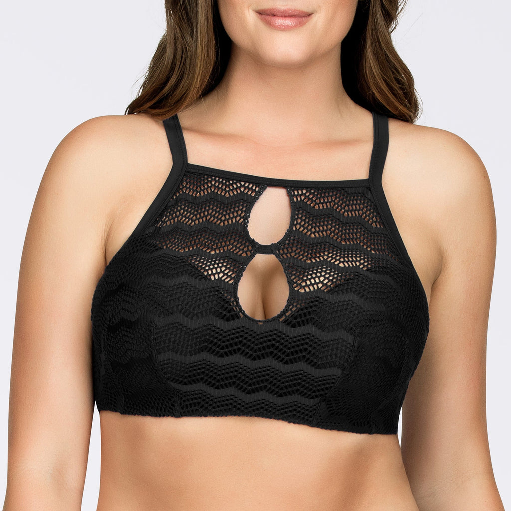 Parfait Lingerie PARFAIT Keira S8071 Womens Halter Bikini Top Crochet Underwire Support Swimwear - Black