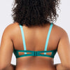 Dark mint Lauren wireless triangle bikini top by Parfait Lingerie with a strappy back and removable padding.