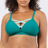 Dark mint Lauren wireless triangle bikini top with strappy back and removable padding, by Parfait Lingerie.