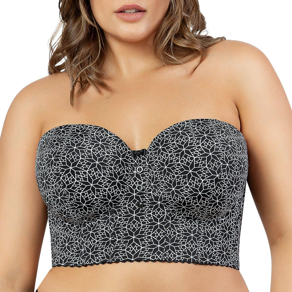 Black mosaic Marissa full bust longline strapless bra by Parfait Lingerie, front view showing intricate design and supportive structure.