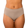 Six-pack of Parfait Lingerie seamless hipster panties in warm sand color, featuring soft, comfortable fabric and smooth fit.
