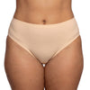 Six-pack of Parfait Lingerie seamless mid-waist briefs in bare color, front view showing comfortable fit and smooth fabric.