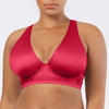 Parfait Lingerie Rita longline bikini top with cross back straps and shirred contour cups in cherry color.