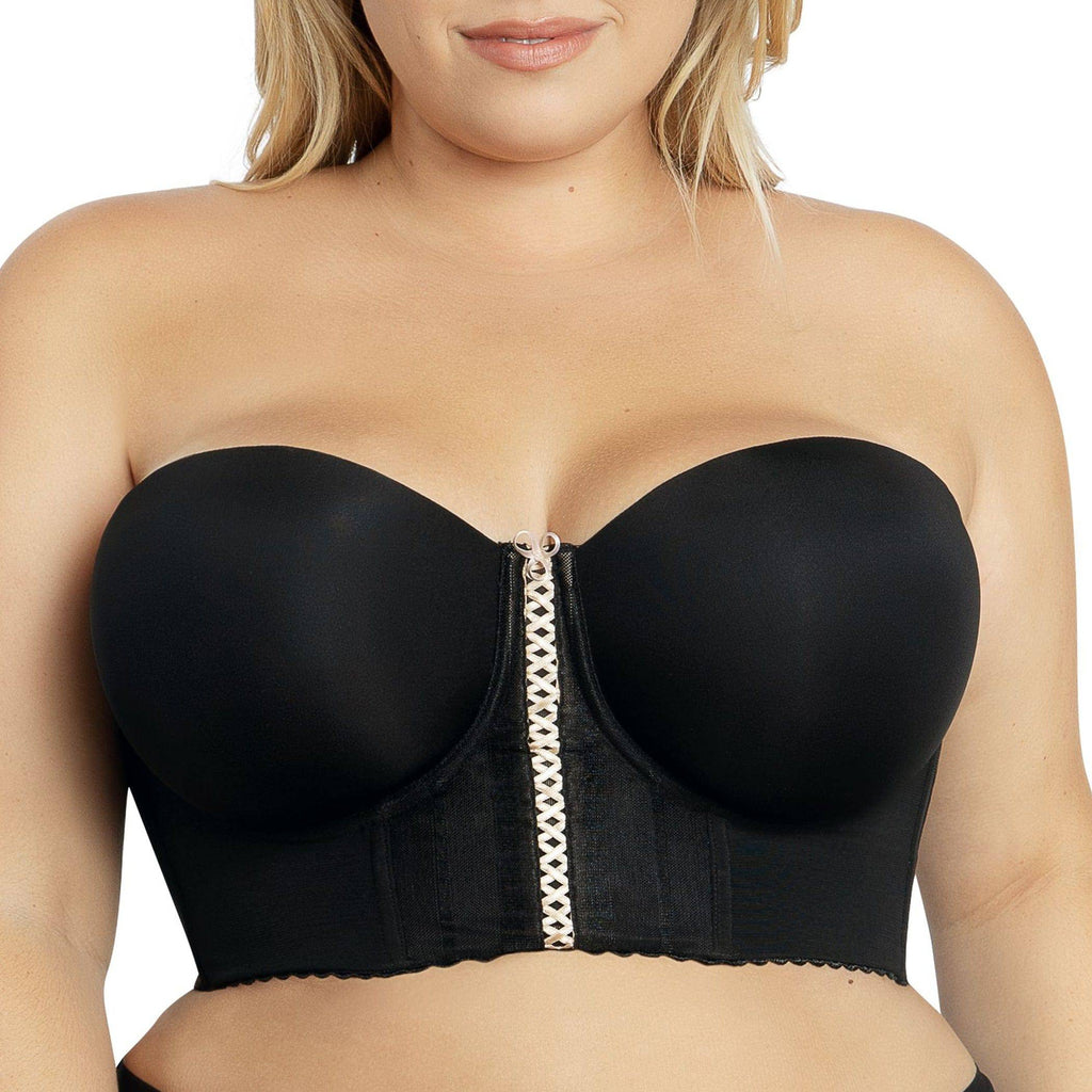 Black Shea full bust longline strapless bra by Parfait Lingerie, front view showing supportive design and smooth fabric.