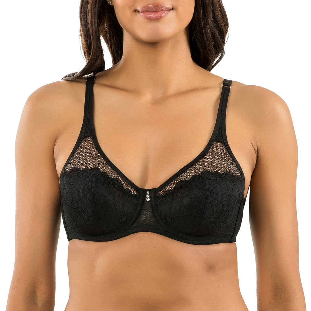 Parfait Lingerie Parfait Luxlacy Pretty Lace And Mesh Full Busted Full Coverage Unlined Non-padded Wired Bra - Black