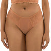 Parfait Lingerie Mia Medium Coverage Hipster in cork-colored lace with floral design, featuring a comfortable fit and stylish look.
