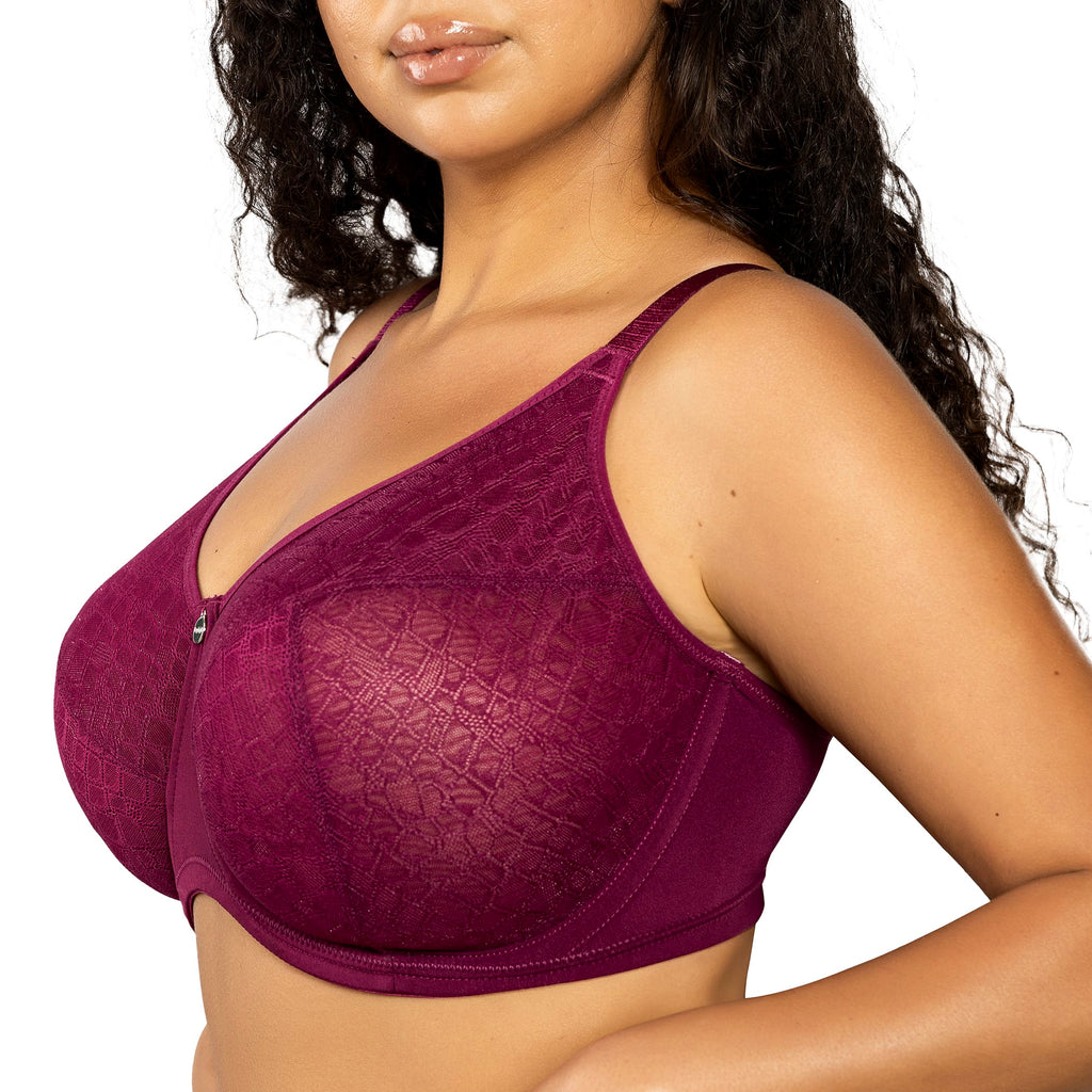 Blackberry Enora Minimizer full bust supportive bra by Parfait Lingerie, featuring smooth cups and adjustable straps.