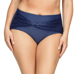 Parfait Lingerie PARFAIT Keira S8075 High-Waist Bikini Bottom with Crochet Lace Panel and Front Bow Detail - Twilight