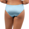Back view of Parfait Lingerie Rita vintage-inspired bikini bottom with shirred sides and hip-level fit in Dream Blue.