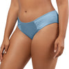 Parfait Lingerie Rita vintage-inspired bikini bottom with shirred sides and hip-level fit in dreamy blue fabric.