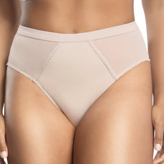 Parfait Lingerie Micro Dressy French Cut Panty in Cameo Rose, showcasing delicate pink lace and slim fit design.